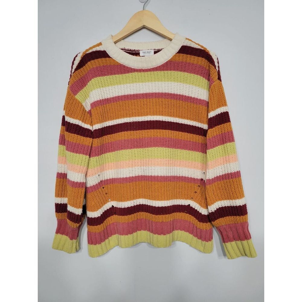 True Craft Knitted‎ Striped Multicolored Womens Medium Sweater